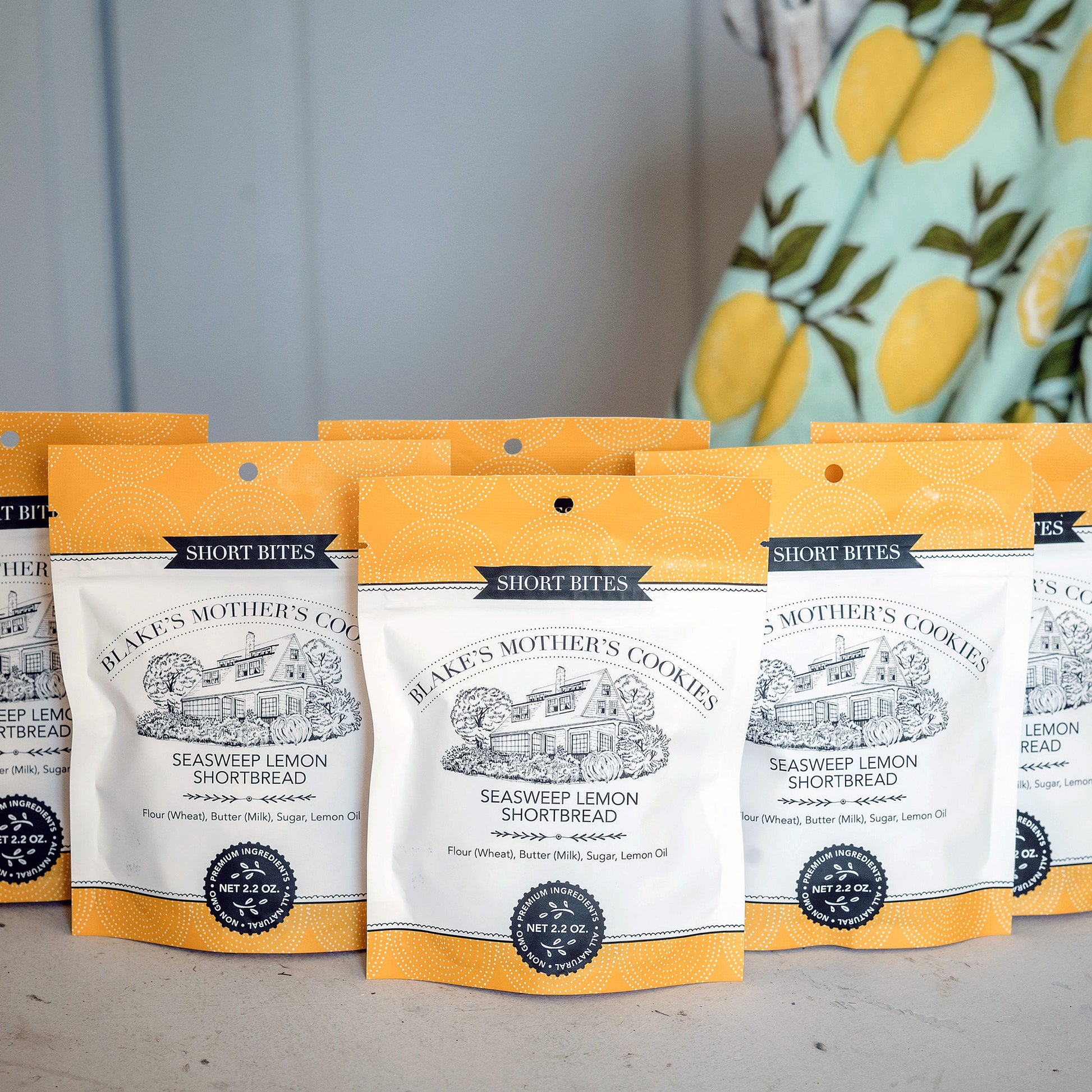 Six 2.2 oz. pouches of Seasweep Lemon Shortbites