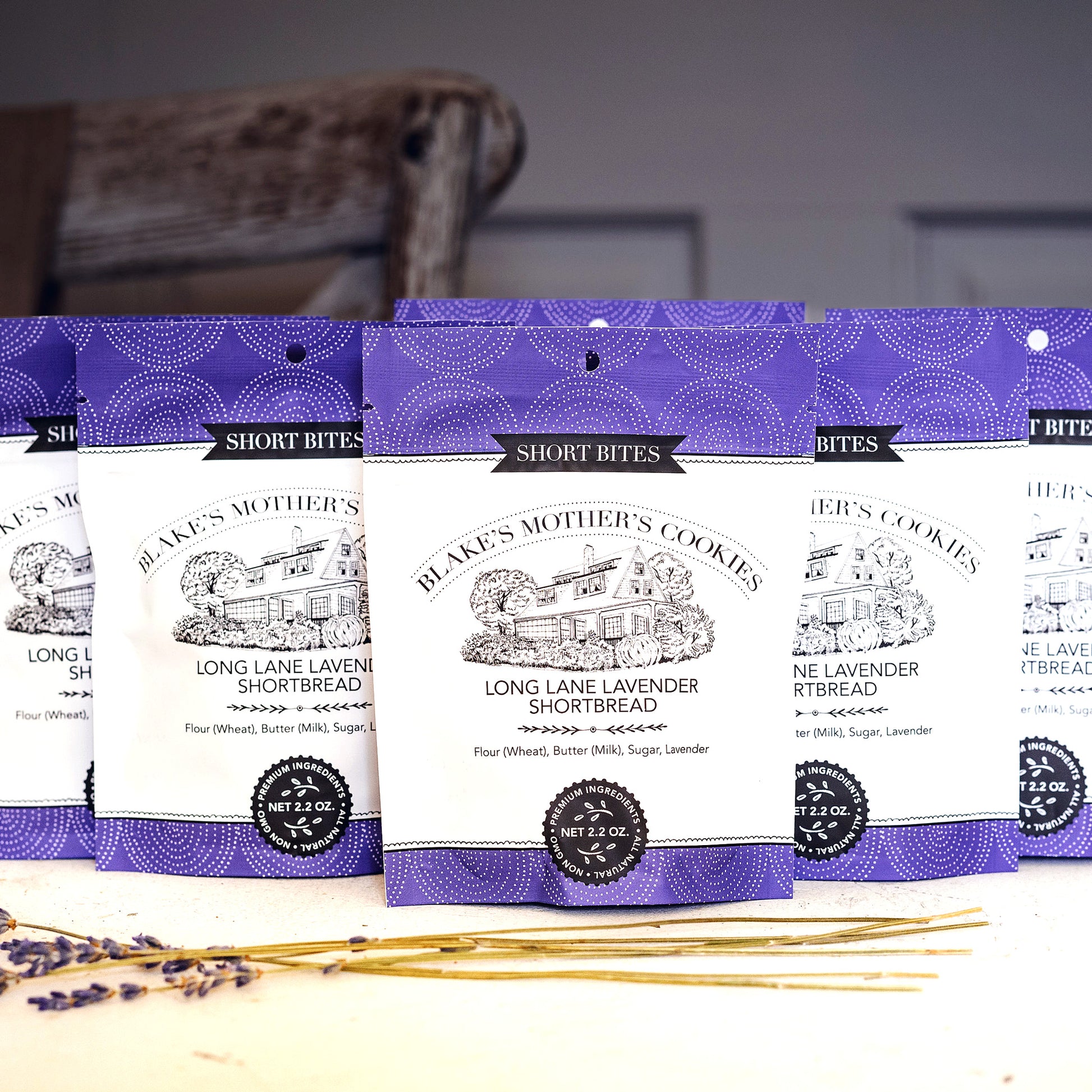 Six 2.2 oz. pouches Long Lane Lavender Short Bites