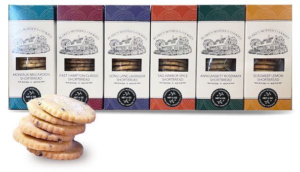 Six 6 oz. boxes of all six flavors of Blake's Mother's Cookies Shortbread