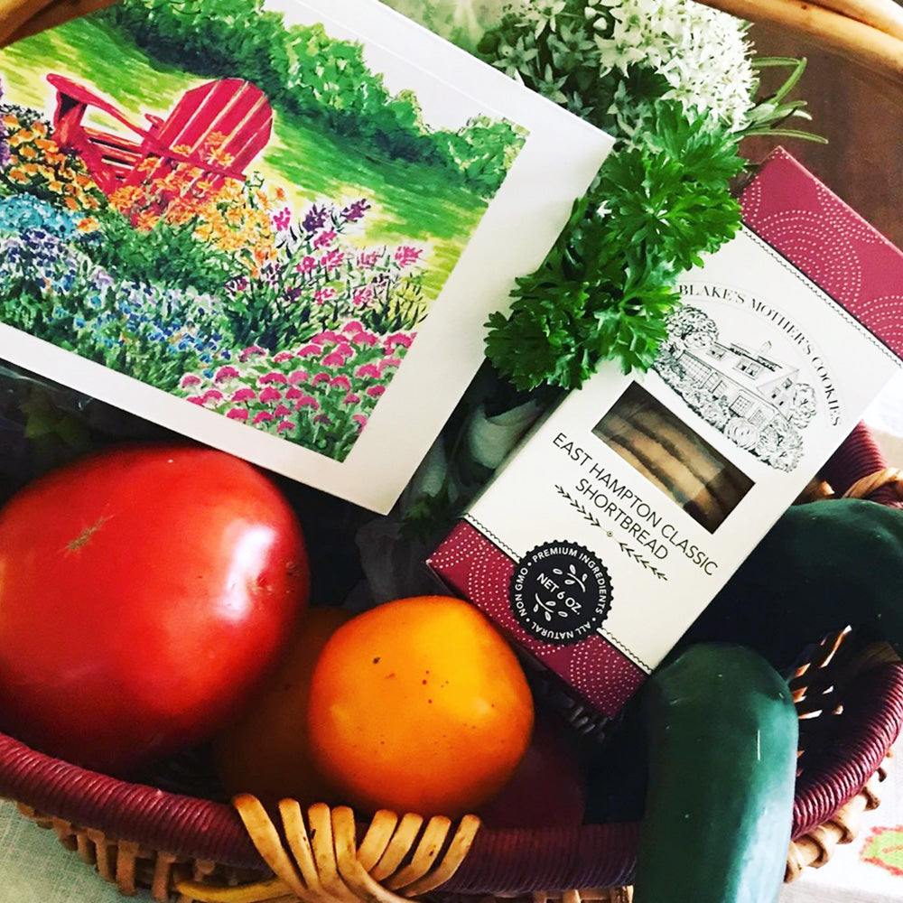 Country basket with a 6 oz. box of East Hampton Classic Shortbread