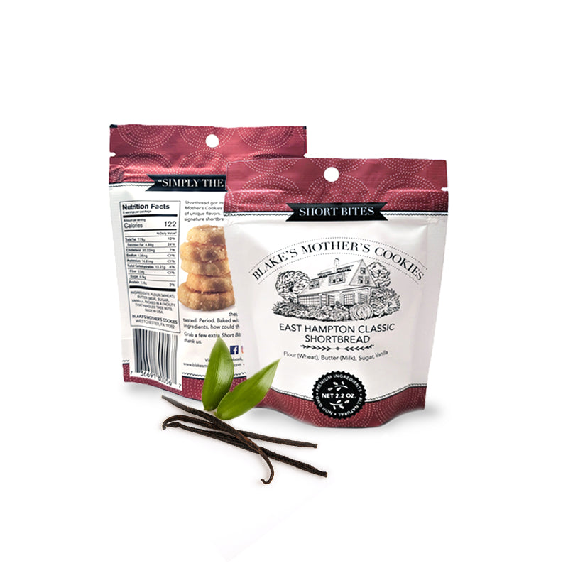 Two pouches of 2.2-oz. Blake's Mother's Cookies East Hampton Classic  Short Bites