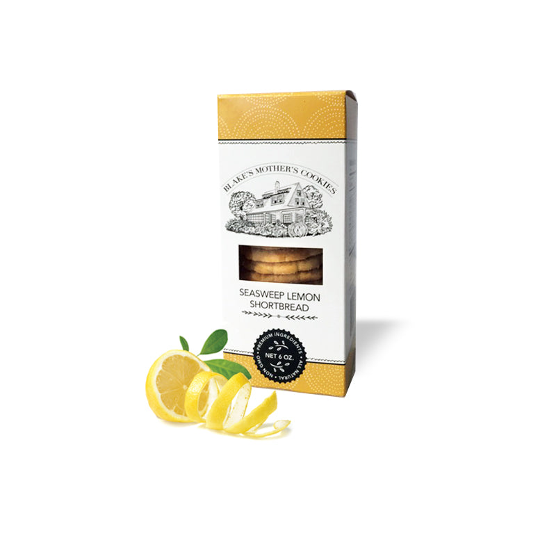 6 oz. box of Seasweep Lemon Shortbread cookies with lemon in front